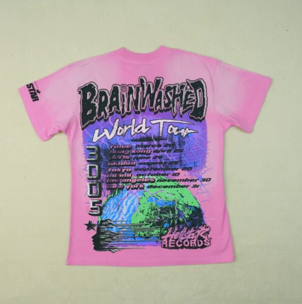 T-Shirt Hellstar Brainwashed World Tour Pink - Image 4